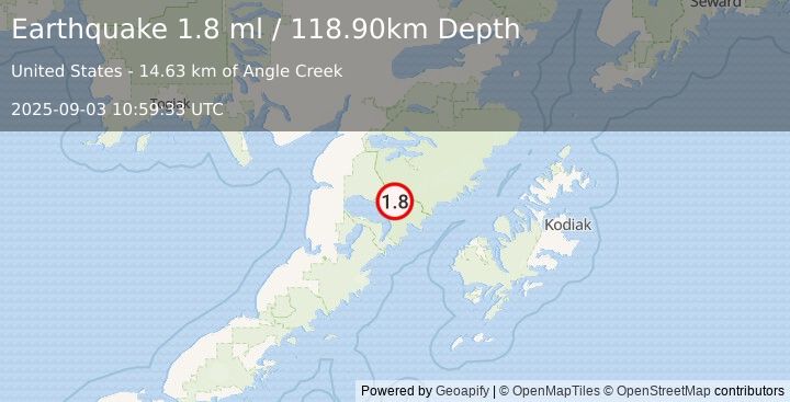 Earthquake 86 km SSE of King Salmon, Alaska (1.8 ml) (2025-09-03 10:59:33 UTC)