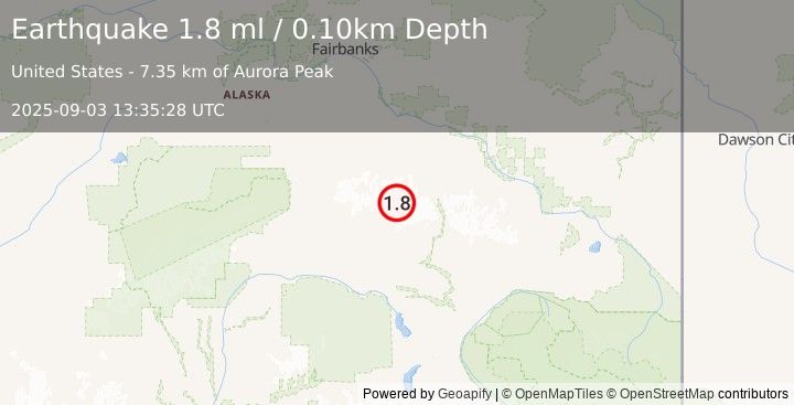 Earthquake 70 km NW of Paxson, Alaska (1.8 ml) (2025-09-03 13:35:28 UTC)