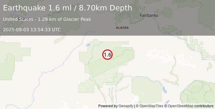 Earthquake 47 km E of Denali National Park, Alaska (1.6 ml) (2025-09-03 13:54:33 UTC)