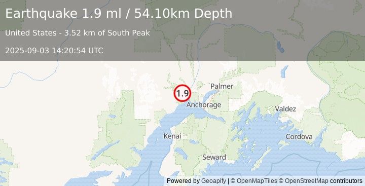 Earthquake 18 km WSW of Susitna, Alaska (1.9 ml) (2025-09-03 14:20:54 UTC)