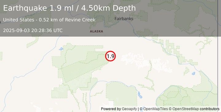 Earthquake 14 km ESE of Denali Park, Alaska (1.9 ml) (2025-09-03 20:28:36 UTC)