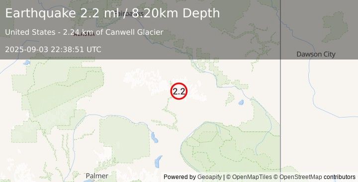 Earthquake 27 km NNE of Paxson, Alaska (2.2 ml) (2025-09-03 22:38:51 UTC)