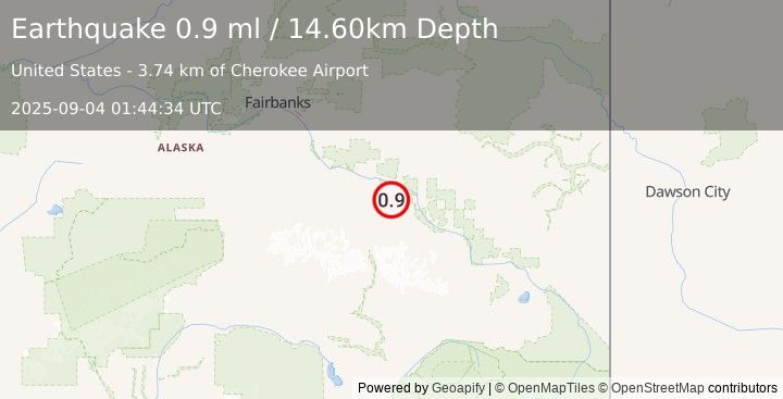 Earthquake 9 km ENE of Fort Greely, Alaska (0.9 ml) (2025-09-04 01:44:34 UTC)