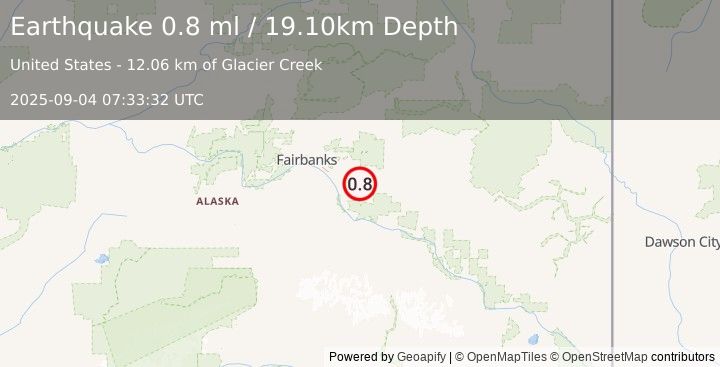 Earthquake 19 km ENE of Salcha, Alaska (0.8 ml) (2025-09-04 07:33:32 UTC)
