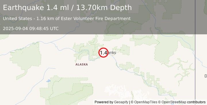 Earthquake 1 km SSE of Ester, Alaska (1.4 ml) (2025-09-04 09:48:45 UTC)