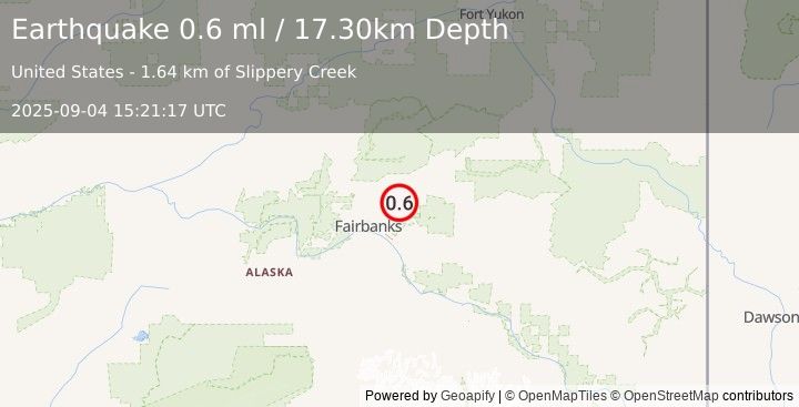 Earthquake 17 km N of Two Rivers, Alaska (0.6 ml) (2025-09-04 15:21:17 UTC)