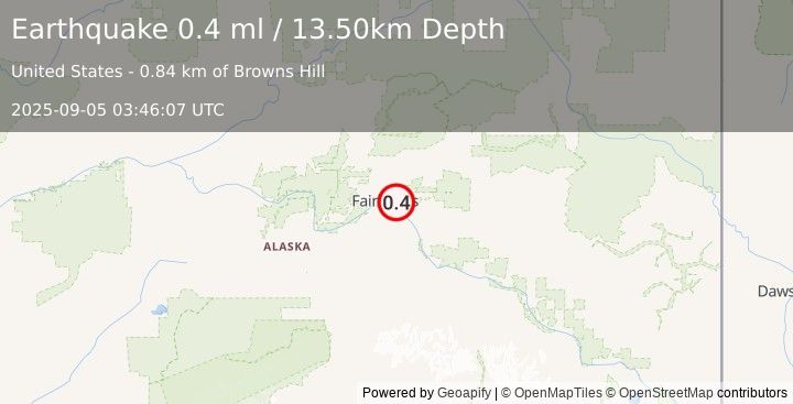 Earthquake 3 km NE of Badger, Alaska (0.4 ml) (2025-09-05 03:46:07 UTC)