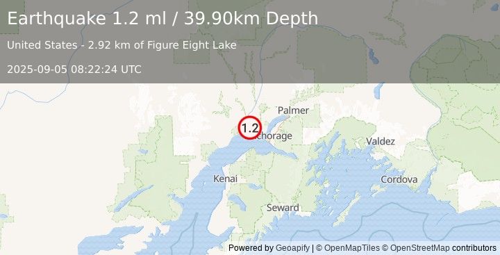 Earthquake 23 km S of Susitna, Alaska (1.2 ml) (2025-09-05 08:22:24 UTC)