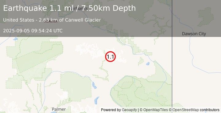 Earthquake 29 km NNE of Paxson, Alaska (1.1 ml) (2025-09-05 09:54:24 UTC)