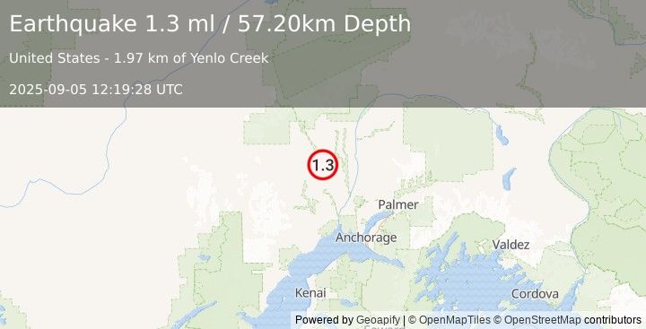 Earthquake 24 km ENE of Skwentna, Alaska (1.3 ml) (2025-09-05 12:19:28 UTC)