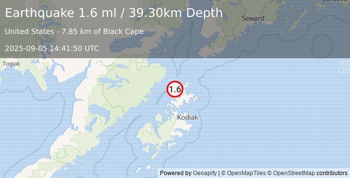 Earthquake 45 km N of Aleneva, Alaska (1.6 ml) (2025-09-05 14:41:50 UTC)