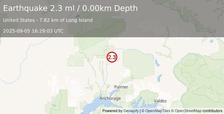 Earthquake 23 km NE of Chase, Alaska (2.3 ml) (2025-09-05 16:29:03 UTC)