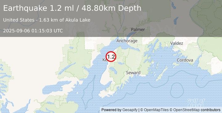 Earthquake 14 km E of Nikiski, Alaska (1.2 ml) (2025-09-06 01:15:03 UTC)