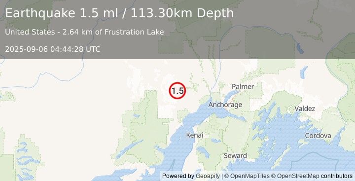 Earthquake 62 km SSW of Skwentna, Alaska (1.5 ml) (2025-09-06 04:44:28 UTC)