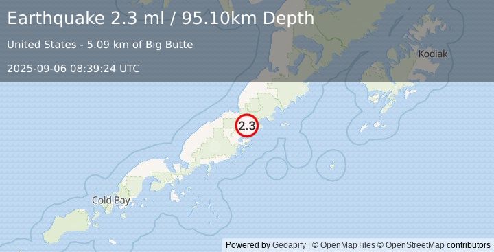 Earthquake 26 km N of Chignik, Alaska (2.3 ml) (2025-09-06 08:39:24 UTC)
