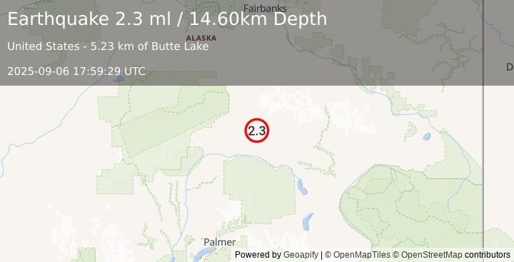 Earthquake 54 km ESE of Cantwell, Alaska (2.3 ml) (2025-09-06 17:59:29 UTC)