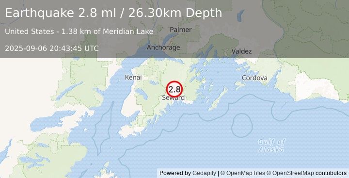 Earthquake 6 km SSW of Primrose, Alaska (2.8 ml) (2025-09-06 20:43:45 UTC)