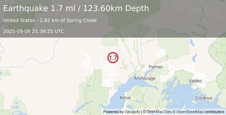 Earthquake 38 km WSW of Skwentna, Alaska (1.7 ml) (2025-09-06 21:39:25 UTC)