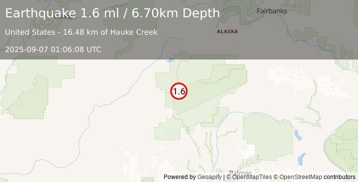 Earthquake 29 km S of Denali National Park, Alaska (1.6 ml) (2025-09-07 01:06:08 UTC)