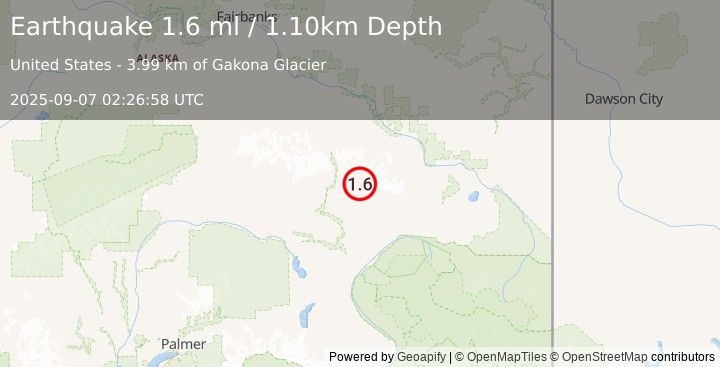 Earthquake 24 km NE of Paxson, Alaska (1.6 ml) (2025-09-07 02:26:58 UTC)