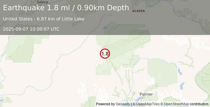 Earthquake 62 km SSW of Denali National Park, Alaska (1.8 ml) (2025-09-07 10:00:07 UTC)