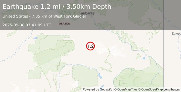 Earthquake 76 km ESE of Denali Park, Alaska (1.2 ml) (2025-09-08 07:41:09 UTC)