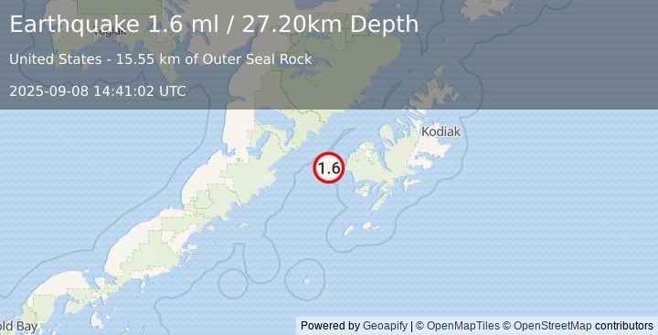 Earthquake 47 km SW of Karluk, Alaska (1.6 ml) (2025-09-08 14:41:02 UTC)