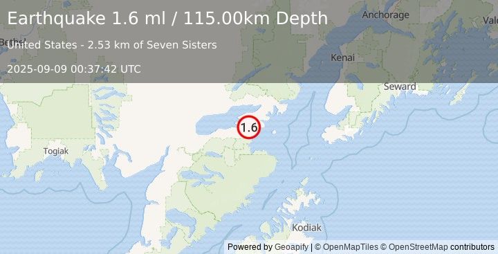 Earthquake 18 km SE of Pope-Vannoy Landing, Alaska (1.6 ml) (2025-09-09 00:37:42 UTC)