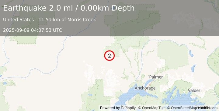Earthquake 67 km WNW of Skwentna, Alaska (2.0 ml) (2025-09-09 04:07:53 UTC)