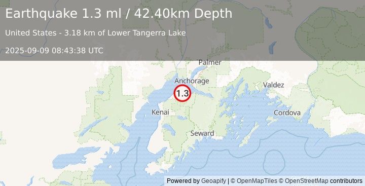 Earthquake 21 km E of Point Possession, Alaska (1.3 ml) (2025-09-09 08:43:38 UTC)