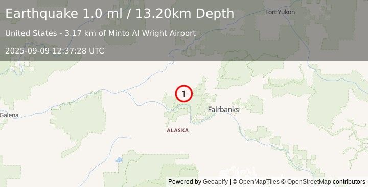 Earthquake 3 km SW of Minto, Alaska (1.0 ml) (2025-09-09 12:37:28 UTC)