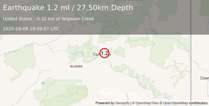 Earthquake 8 km ESE of Farmers Loop, Alaska (1.2 ml) (2025-09-09 19:09:07 UTC)
