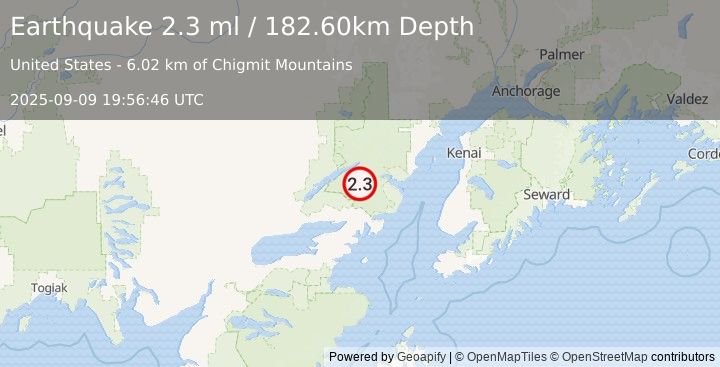 Earthquake 42 km E of Port Alsworth, Alaska (2.3 ml) (2025-09-09 19:56:46 UTC)