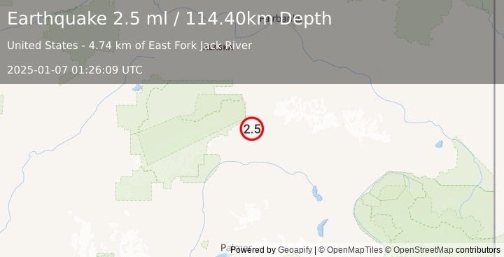 Earthquake 18 km ESE of Cantwell, Alaska (2.5 ml) (2025-01-07 01:26:09 UTC)