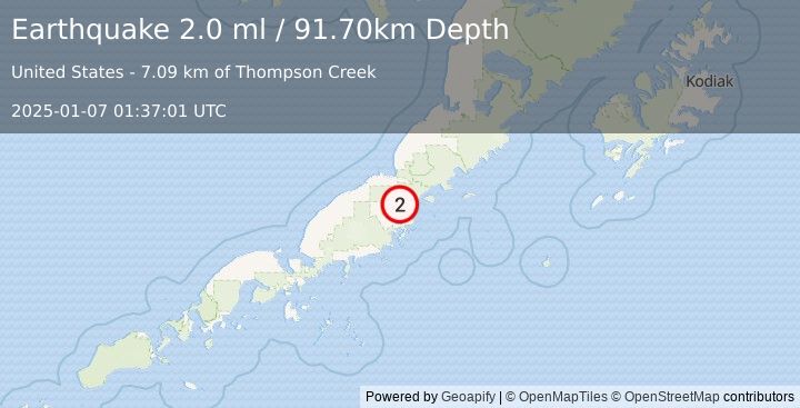 Earthquake 17 km N of Chignik Lagoon, Alaska (2.0 ml) (2025-01-07 01:37:01 UTC)