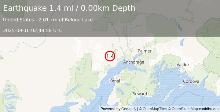 Earthquake 41 km NW of Beluga, Alaska (1.4 ml) (2025-09-10 02:49:58 UTC)
