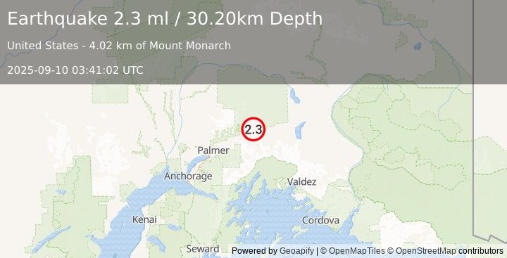 Earthquake 15 km NW of Glacier View, Alaska (2.3 ml) (2025-09-10 03:41:02 UTC)
