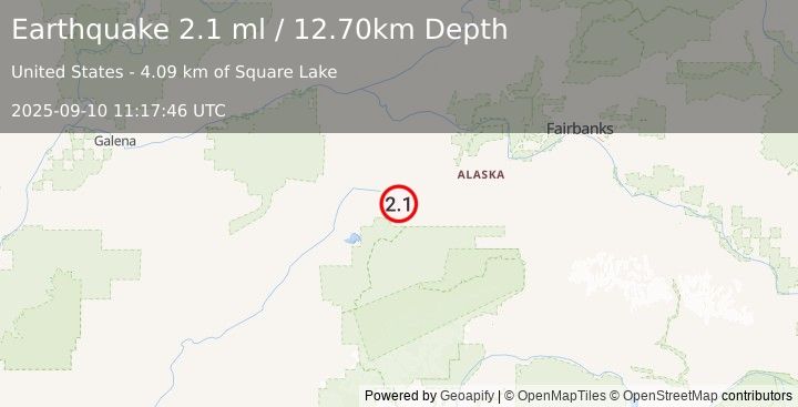 Earthquake 60 km NE of Lake Minchumina, Alaska (2.1 ml) (2025-09-10 11:17:46 UTC)