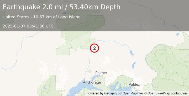 Earthquake 25 km ENE of Chase, Alaska (2.0 ml) (2025-01-07 03:41:36 UTC)