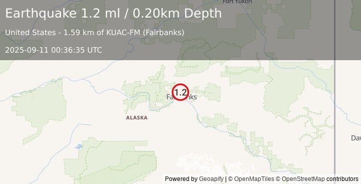 Earthquake 3 km WNW of Farmers Loop, Alaska (1.2 ml) (2025-09-11 00:36:35 UTC)