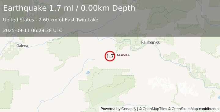 Earthquake 65 km S of Manley Hot Springs, Alaska (1.7 ml) (2025-09-11 06:29:38 UTC)