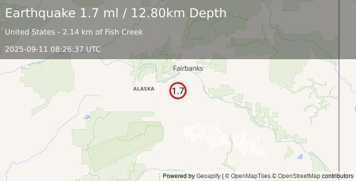 Earthquake 47 km SSW of South Van Horn, Alaska (1.7 ml) (2025-09-11 08:26:37 UTC)