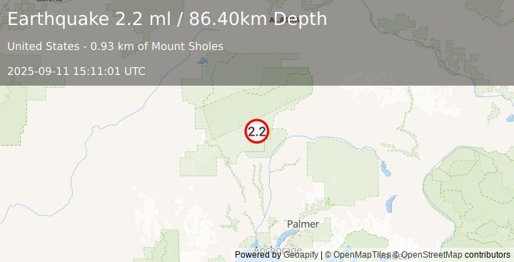 Earthquake 49 km NNE of Petersville, Alaska (2.2 ml) (2025-09-11 15:11:01 UTC)