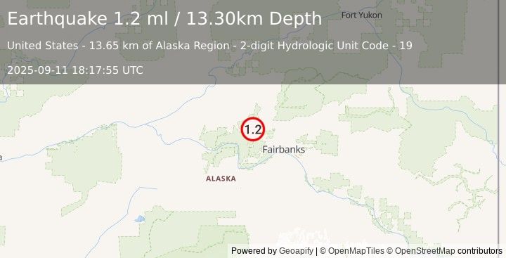 Earthquake 32 km E of Minto, Alaska (1.2 ml) (2025-09-11 18:17:55 UTC)