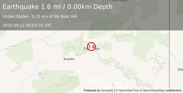 Earthquake 1 km W of Farmers Loop, Alaska (1.6 ml) (2025-09-12 00:03:35 UTC)