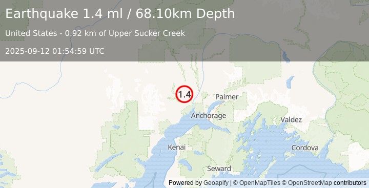 Earthquake 25 km WNW of Susitna, Alaska (1.4 ml) (2025-09-12 01:54:59 UTC)