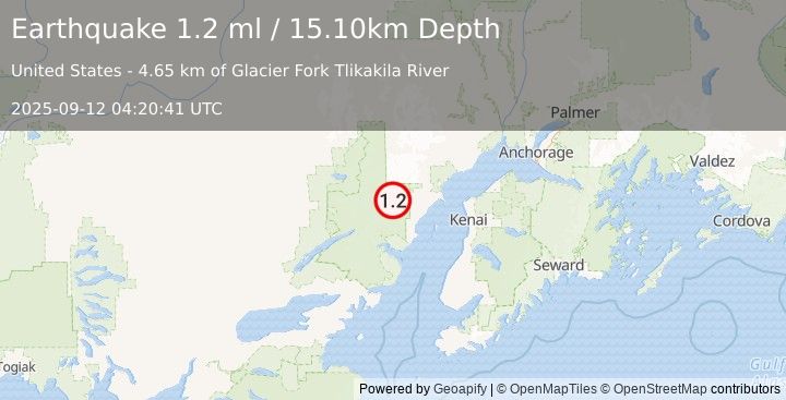 Earthquake 80 km W of Salamatof, Alaska (1.2 ml) (2025-09-12 04:20:41 UTC)