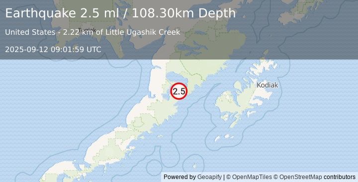 Earthquake 66 km ENE of Ugashik, Alaska (2.5 ml) (2025-09-12 09:01:59 UTC)
