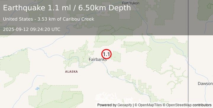 Earthquake 14 km N of Two Rivers, Alaska (1.1 ml) (2025-09-12 09:24:20 UTC)
