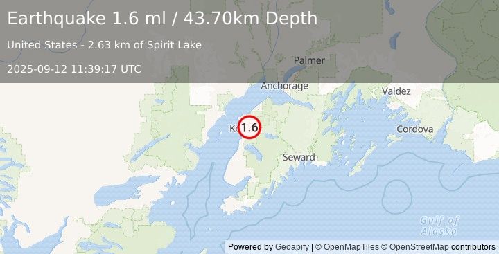 Earthquake 6 km NE of Ridgeway, Alaska (1.6 ml) (2025-09-12 11:39:17 UTC)